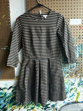 Striped Black and Cream Fit-and-Flare Dress